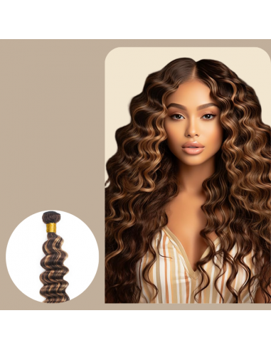 Tissage Vierge Capelli Umani Onda Profonda 7A Chatain Méché Blond P4/27 100 Gr Les magasins à Paris